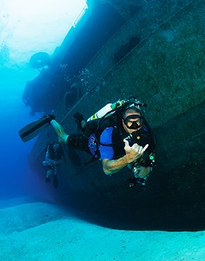 A diver participates in a rebreather class