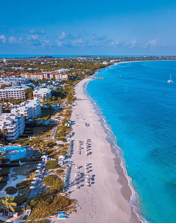 An aerial view of Grace Bay