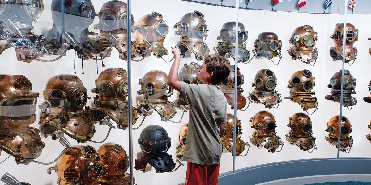 The Parade of Nations helmet display