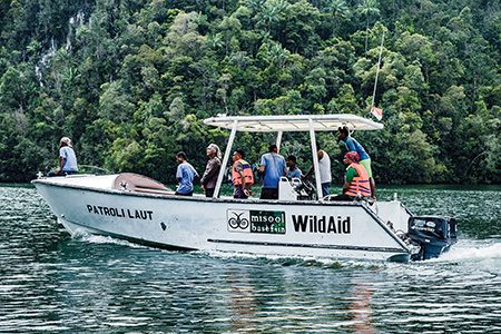 Rangers in the Misool Marine Reserve patrol to prevent poaching.