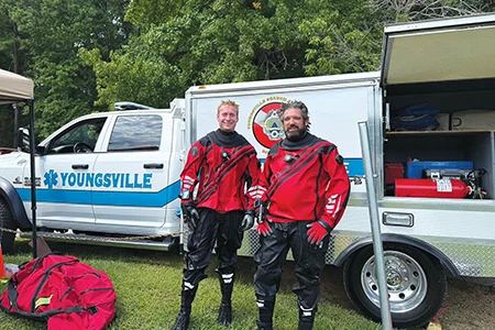 A law enforcement department's dive team trained to search for and recover accident victims underwater.