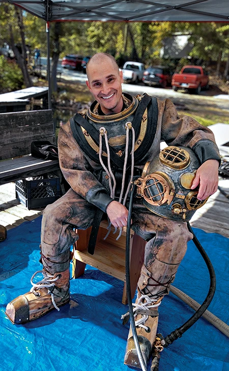 Nelson enjoys diving in his 1943 Schrader U.S. Navy Mark V helmet