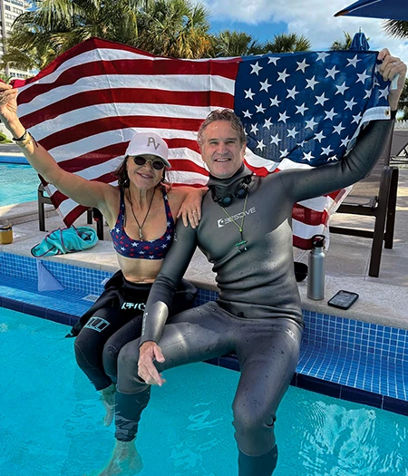 Pete Zuccarini celebrates with safety Claire Paris