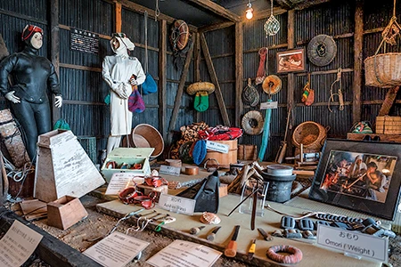 Ama Hut Satoumian's display of historic ama gear.